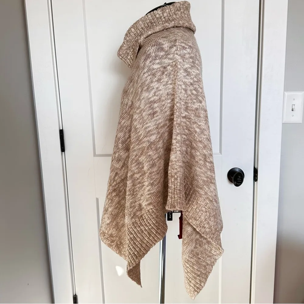 Eileen Fisher Natural Funnel Neck Poncho Organic Cotton Alpaca Lagenlook Oatmeal - Image 2