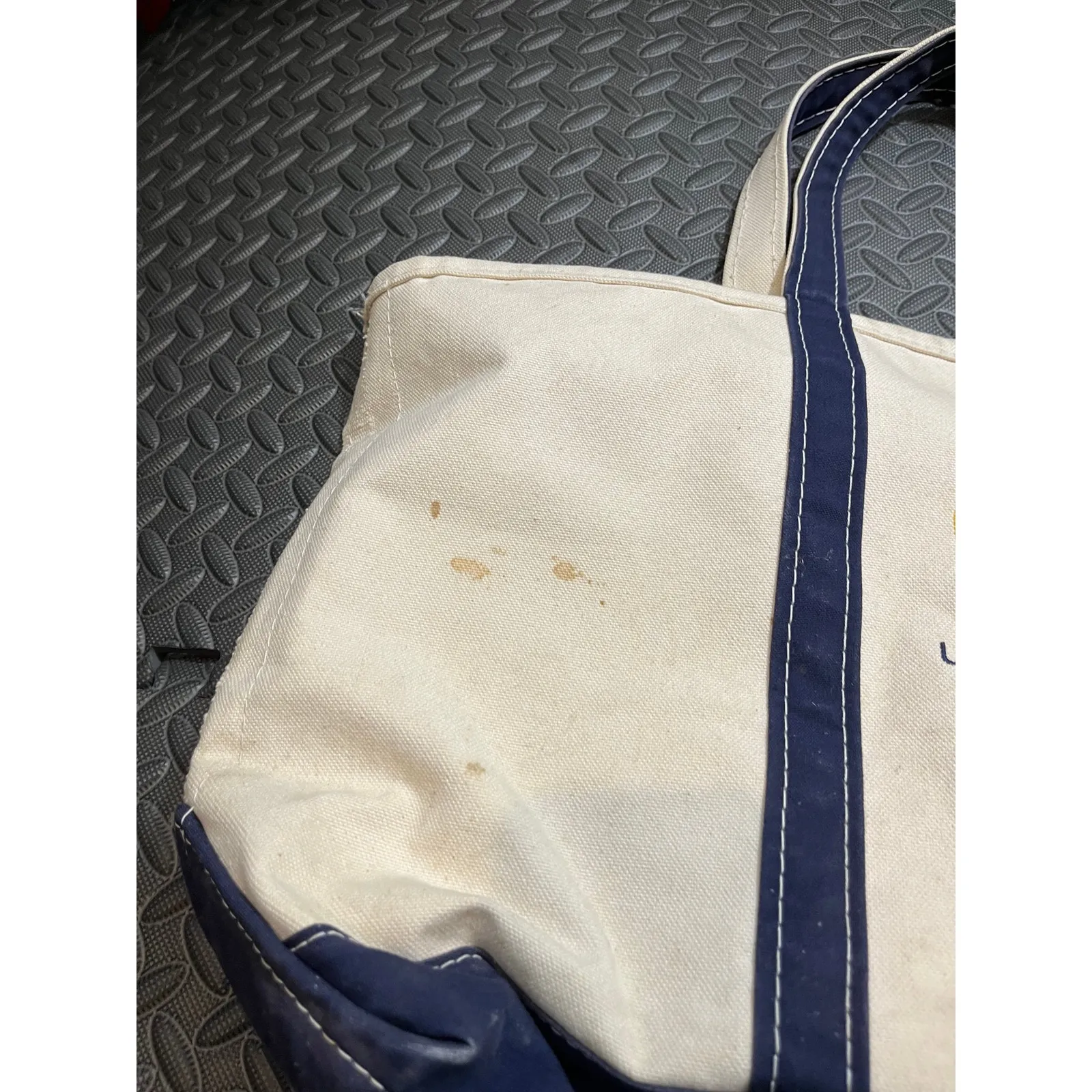 Vintage LL Bean Boat & Tote Bag Natural & Navy Trim Canvas Google Large‎ - Image 2