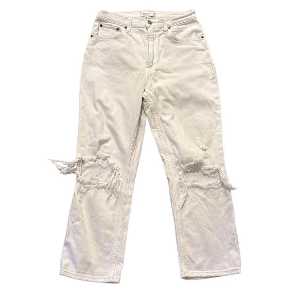 Abercrombie & Fitch ankle straight ultra high rise white distressed jeans 28s - Image 3