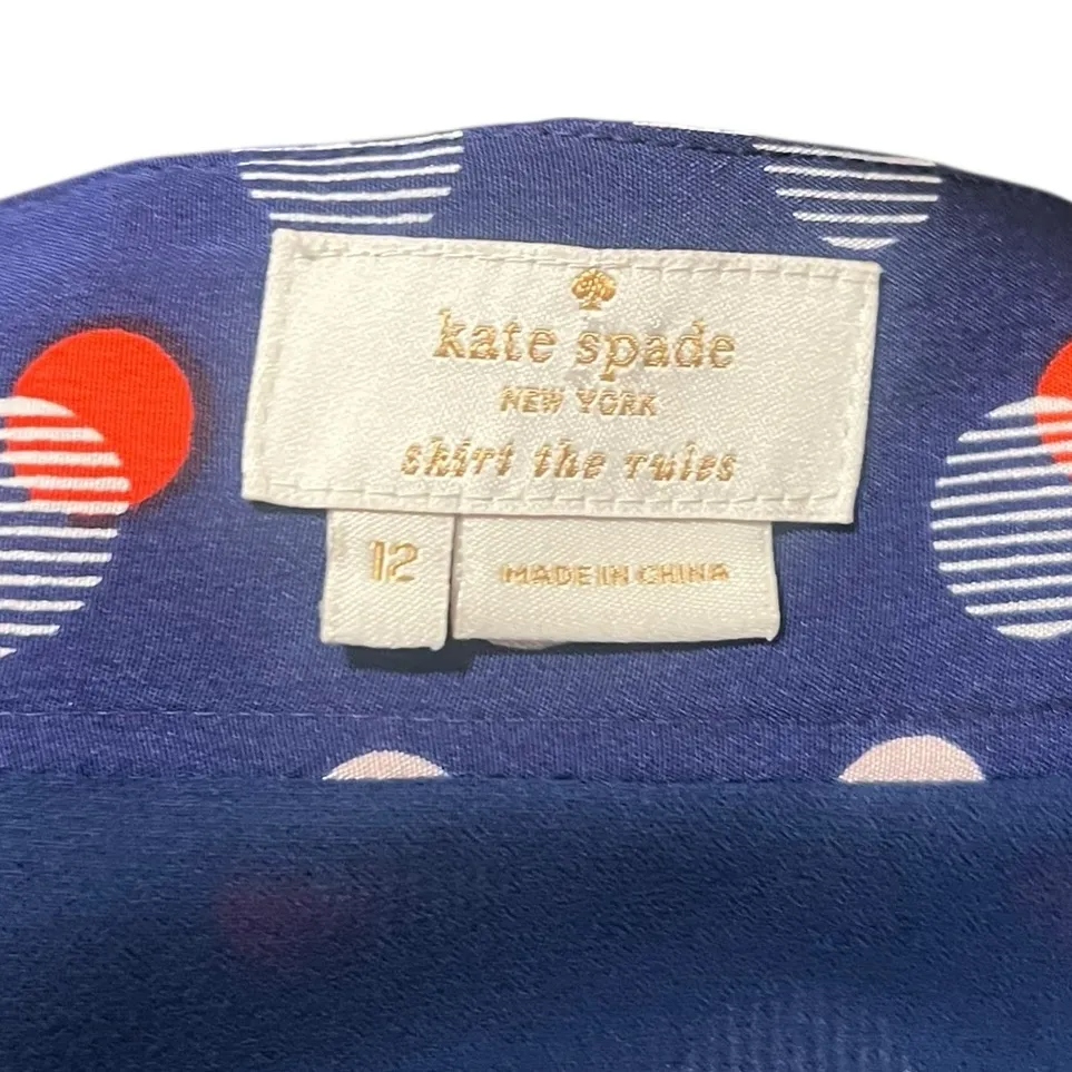 KATE SPADE Blue 'Holland' Silk Polka Dot Skirt Size 12 - Image 13
