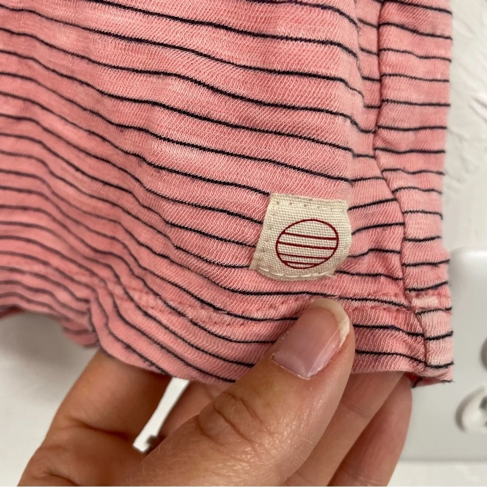Marine Layer Pink Striped Short Sleeve Tee Shirt Womens L Casual Pocket Classic - Image 5