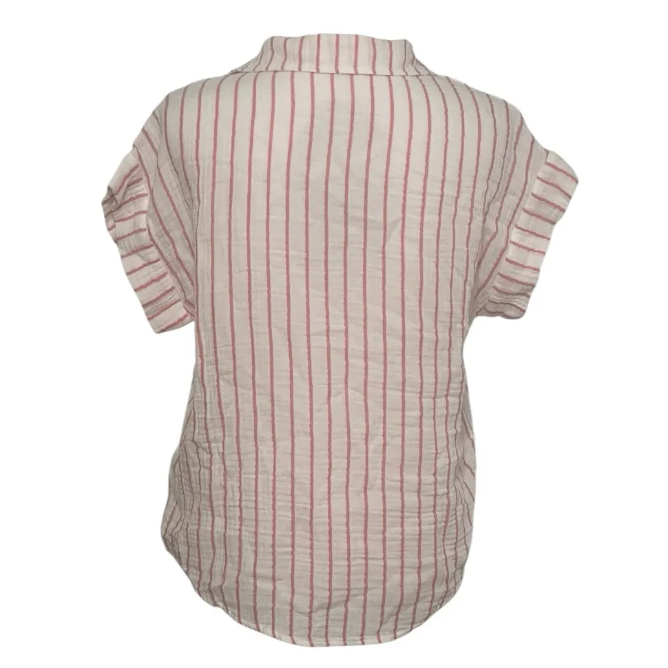 PJ Salvage Live in The Moment Pink/White Stripes Botton Down Collar Top NWT White Size XS - Image 2