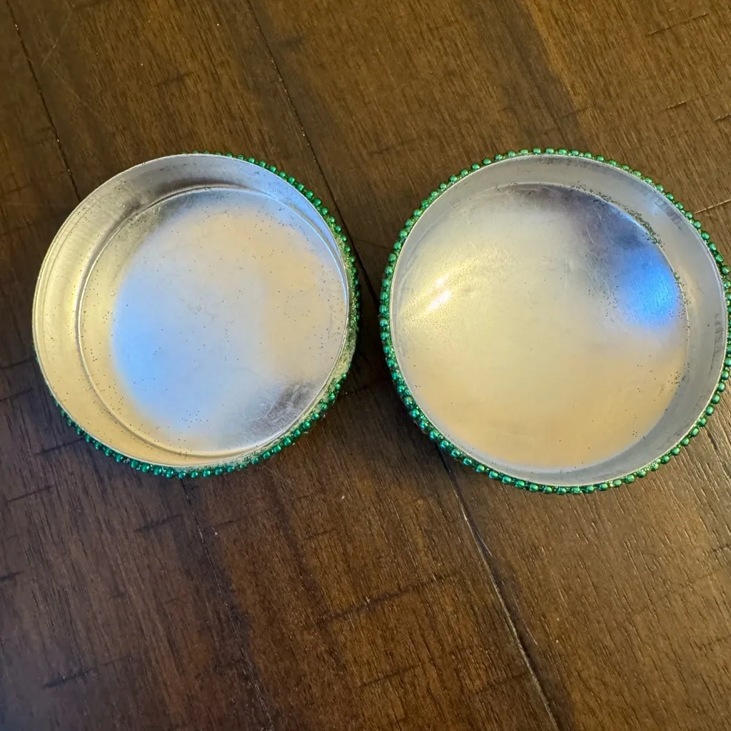 Round Bedazzled Jeweled Green Beaded Tin Trinket‎ Jewelry Ring Box Deer i - Image 4