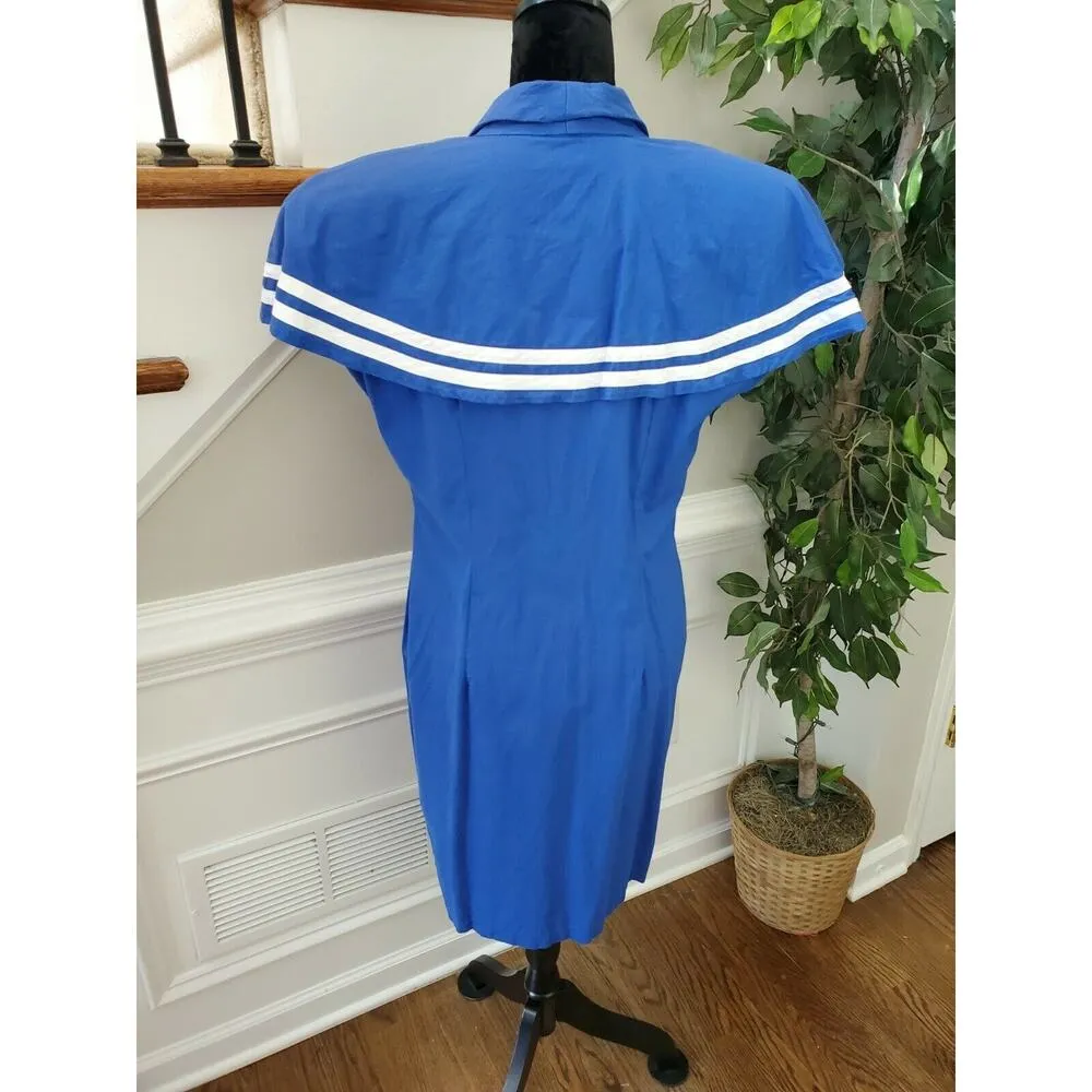 Vintage Victoria Stephens Blue 100%Cotton Short Sleeve Knee Length Dress Large - Image 4