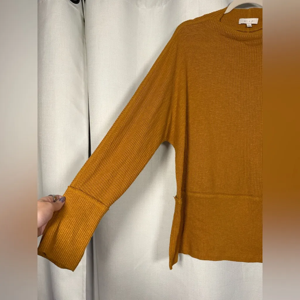 Eri + Ali Mustard Yellow Ribbed Knit Mock Neck Long Sleeve Sweater Size XL - Image 4