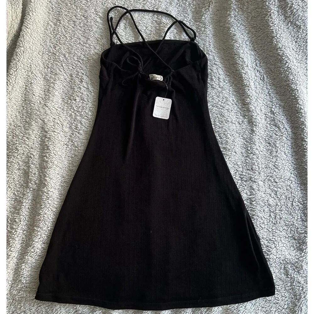 Free People Intimately Dress Medium Black Thin Strappy Tie Back Mini Dress NWT - Image 2