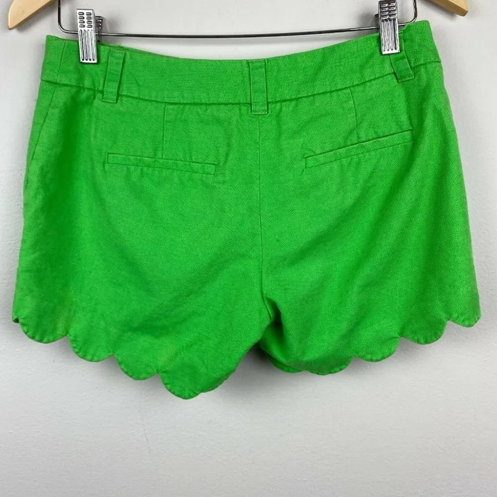 J. Crew Shorts 0 Green Linen Cotton 4" Scalloped Hem Pockets Summer Casual Women - Image 4