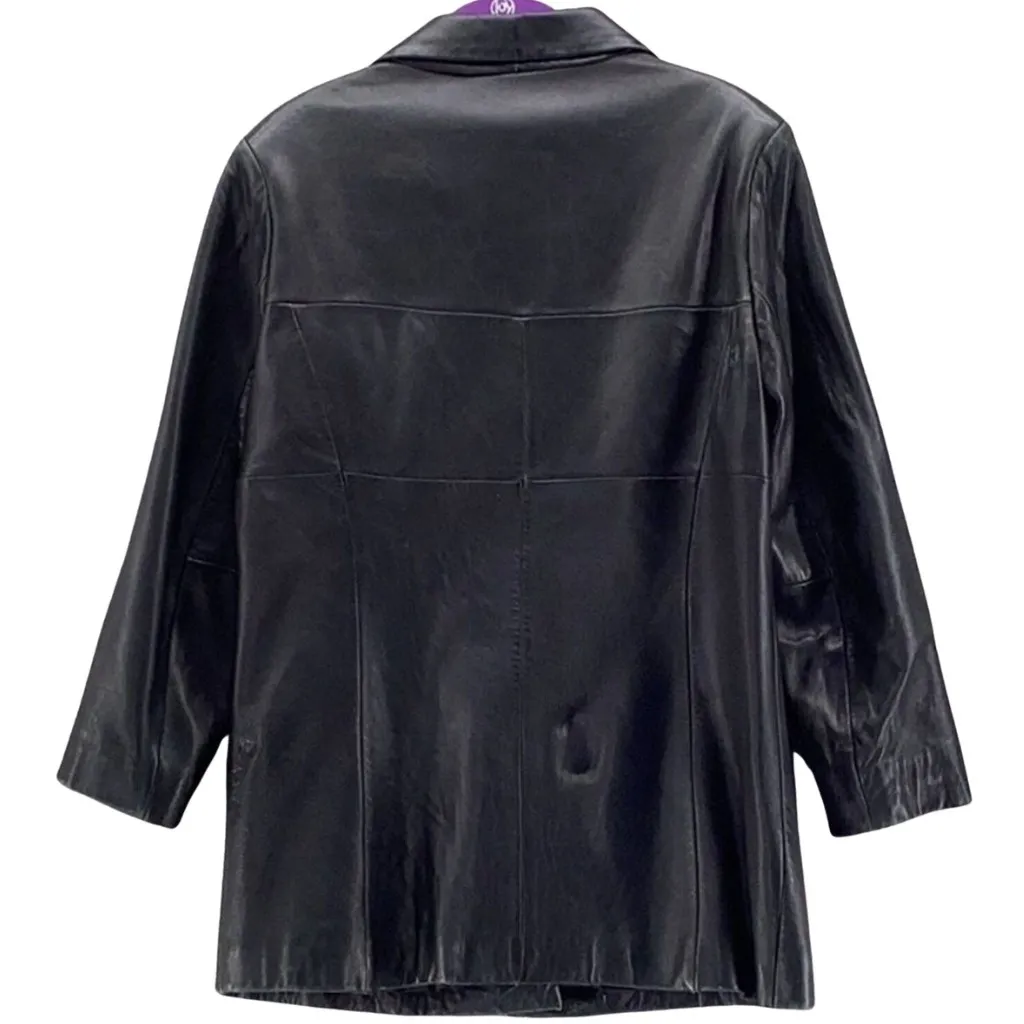 Jones New York Womens Leather Overcoat Size 12 Black‎ Grunge Indie Punk Rock - Image 2