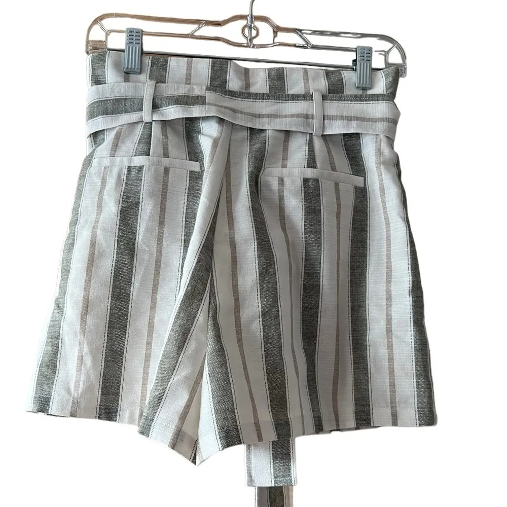 NEW Gilli Green Tan White Striped High Rise‎ Paperbag Waist Tie Shorts - Image 3