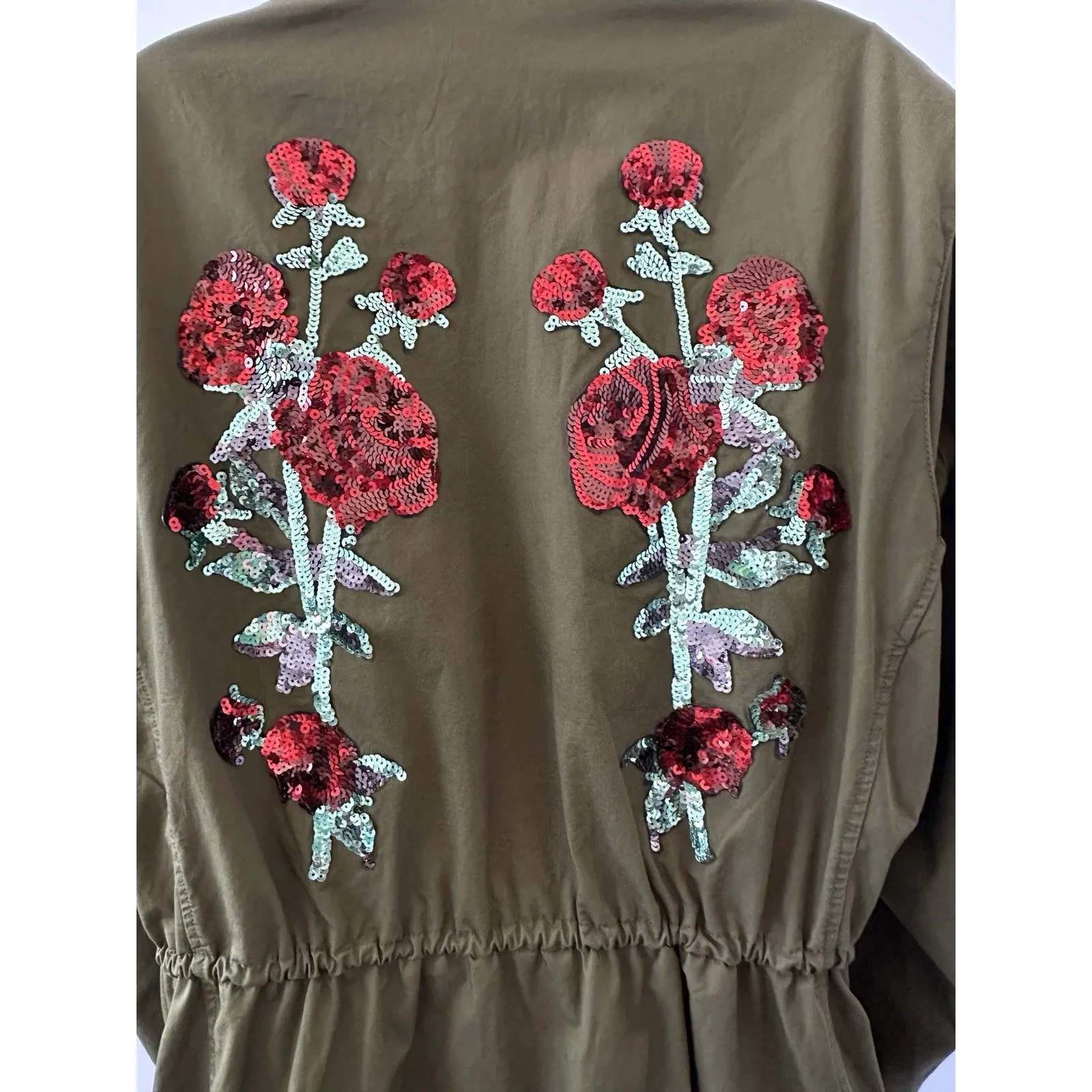 Endless Rose Women's Full Zip Embroidered Sequined Jacket Green, Sz: L (b37) - Image 5