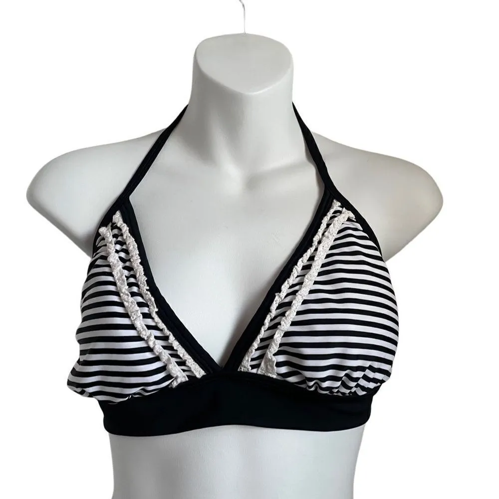 Catalina Lace Striped Bikini Top Black White Large - Image 8