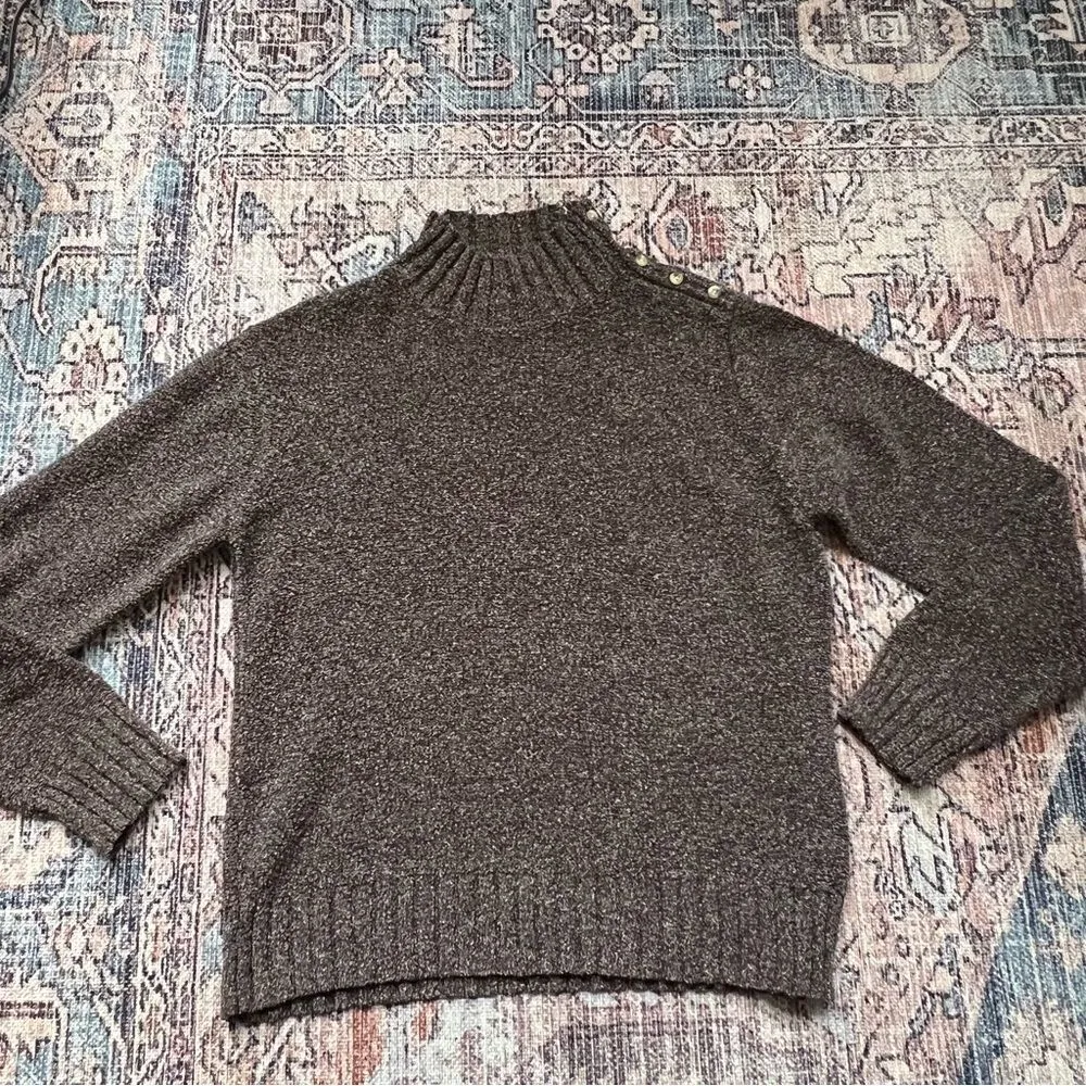Womens Columbia Sweater Mock Turtleneck Button Shoulder Chocolate Brown Large - Image 6