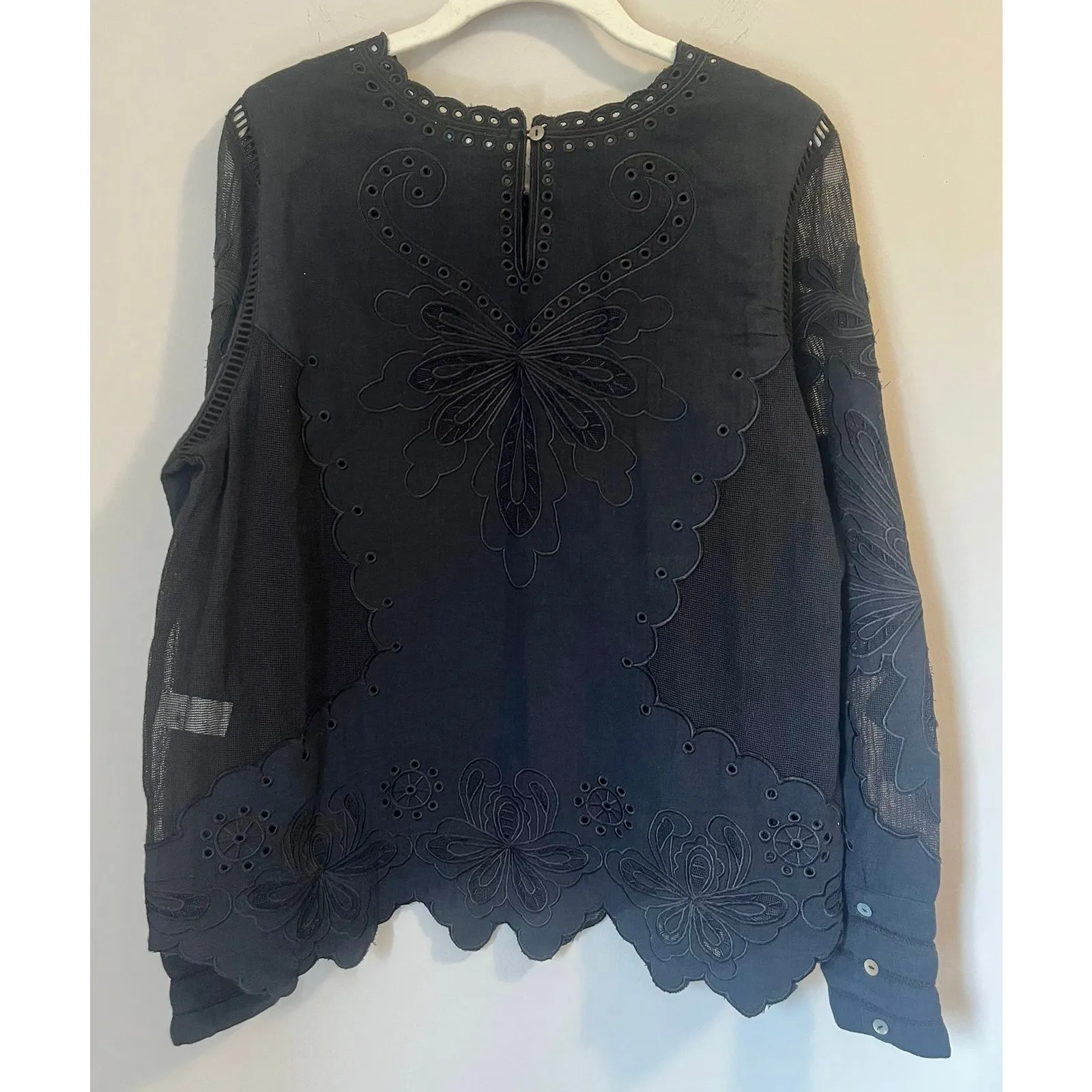 Sundance Black Semi Sheer Cotton Embroidered Lace Blouse Top Shirt Women's sz. S - Image 2