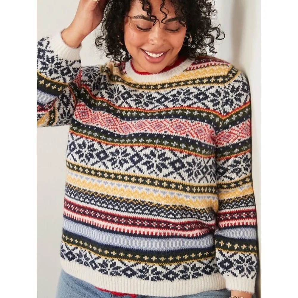 Old Navy Fair Isle Chunky Knit Sweater &‎ Scarf White Multicolor XXL - Image 11