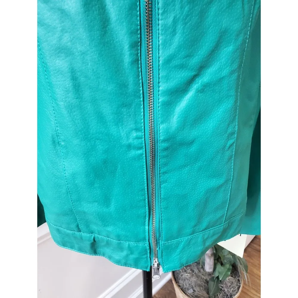 Jessica London Women's Teal Leather Long Sleeve Two Way Zipper Jacket Size 14 - Image 3