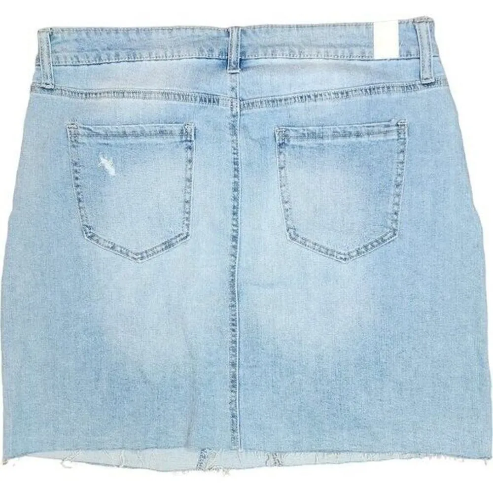 CP Jeans Womens 13 Light Wash Denim Mini Skirt Distressed Pearl Raw Hem Summer Blue Size undefined - Image 4