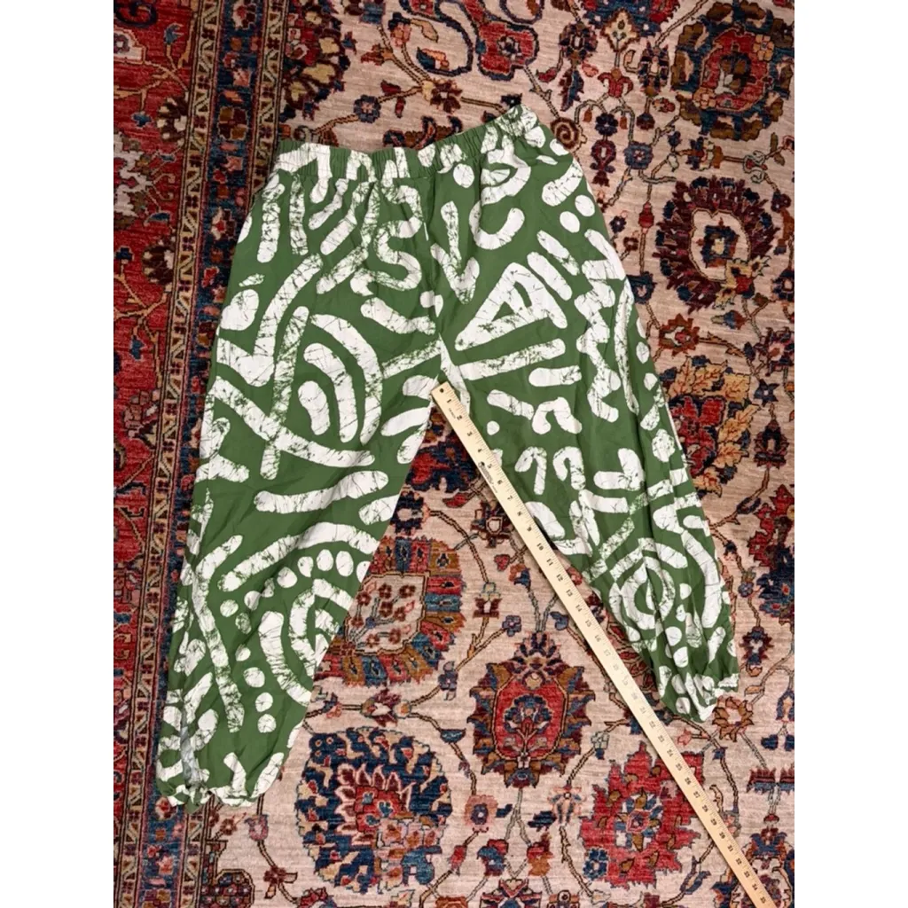 Haute Hippie Style Green Linen Blend Printed Jogger Pants M Boho Resort - Image 9
