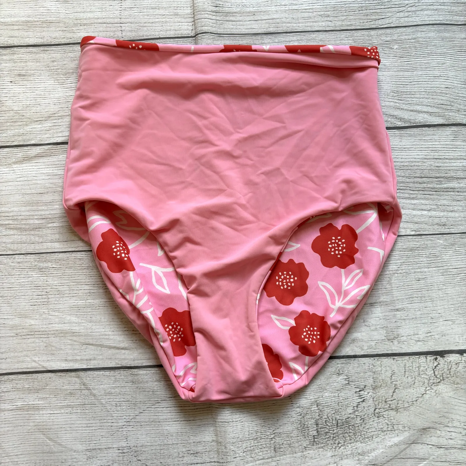 Lime Ricki Pink Floral High Rise Reversible Bikini Swim Bottoms Medium - Image 2