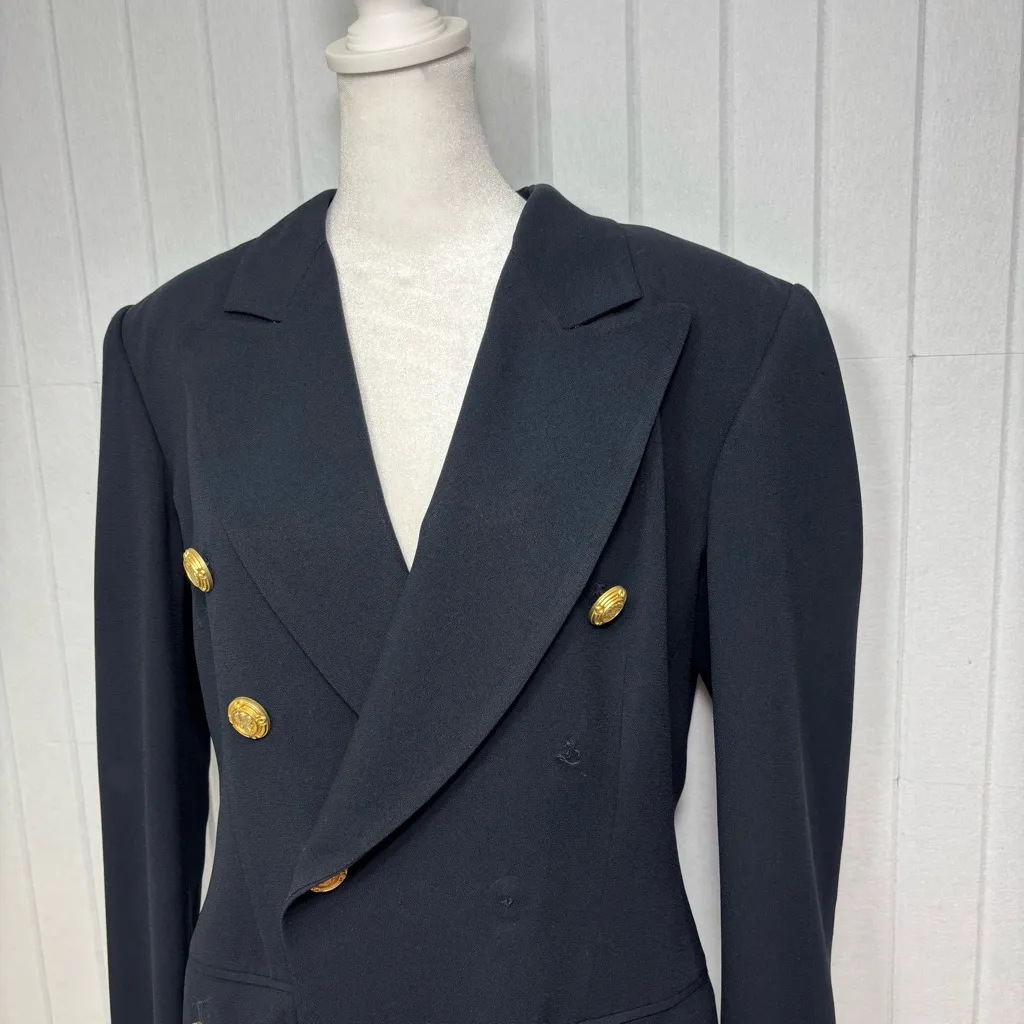 Christian Dior Vintage Midnight Blue Blazer with Elegant Gold buttons Size 8 - Image 2