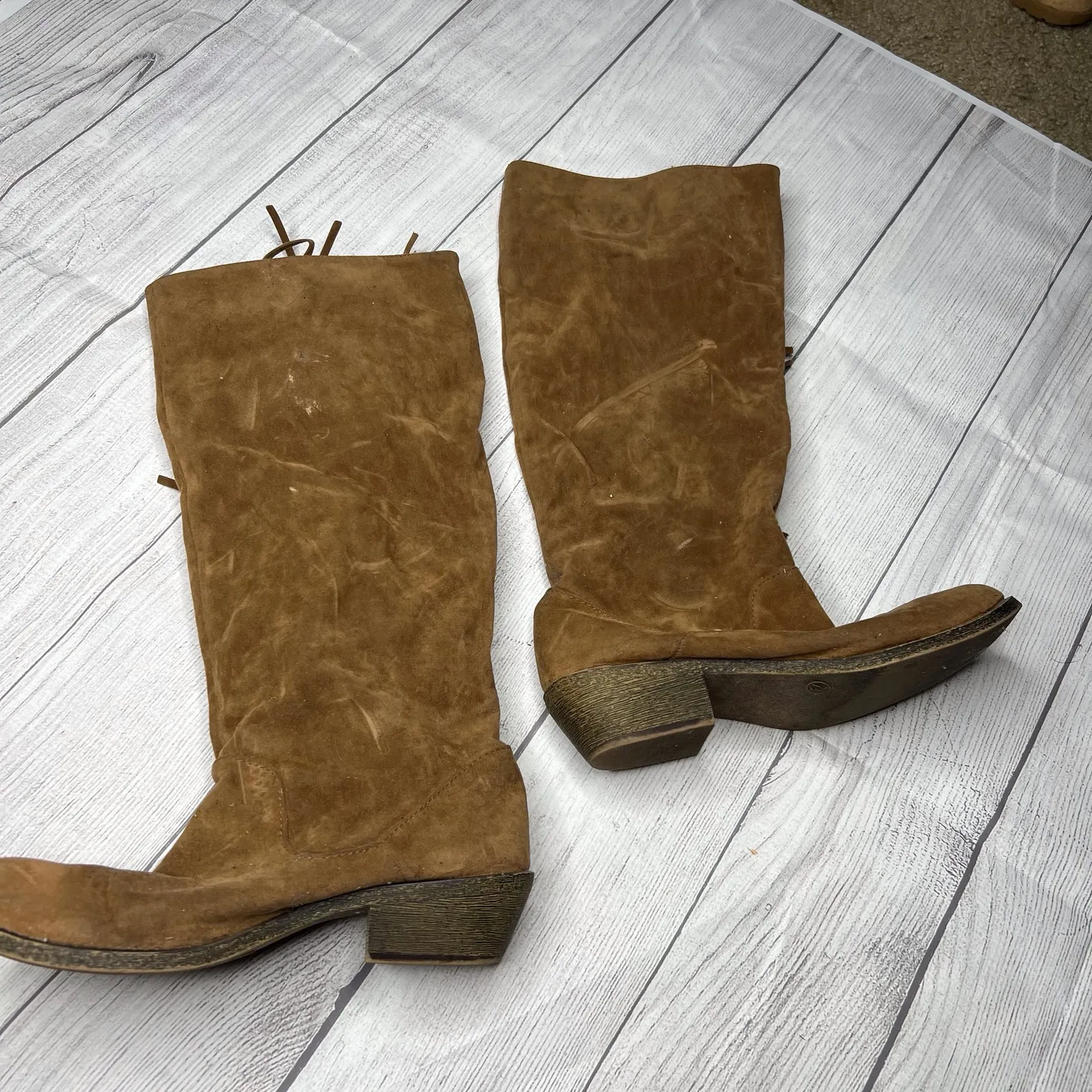 Material Girl Cowboy Western Boots Brown Fringe Leather Suede Size 7.5M - Image 3