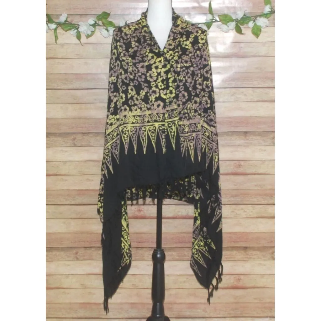Aloha Hut Hawaii Women’s Beach Wrap Shawl Scarf Black Fringe Beach Cruise Wear - Image 3