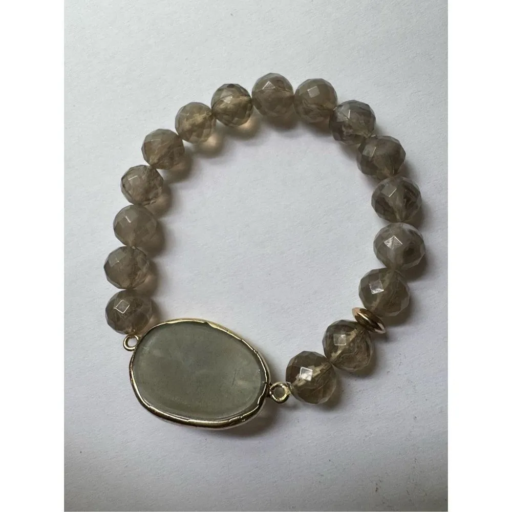 Women's Smokey Quarts Crystal Stone Beaded Stretchy Slip On Statement Bracelet Gray - Image 3