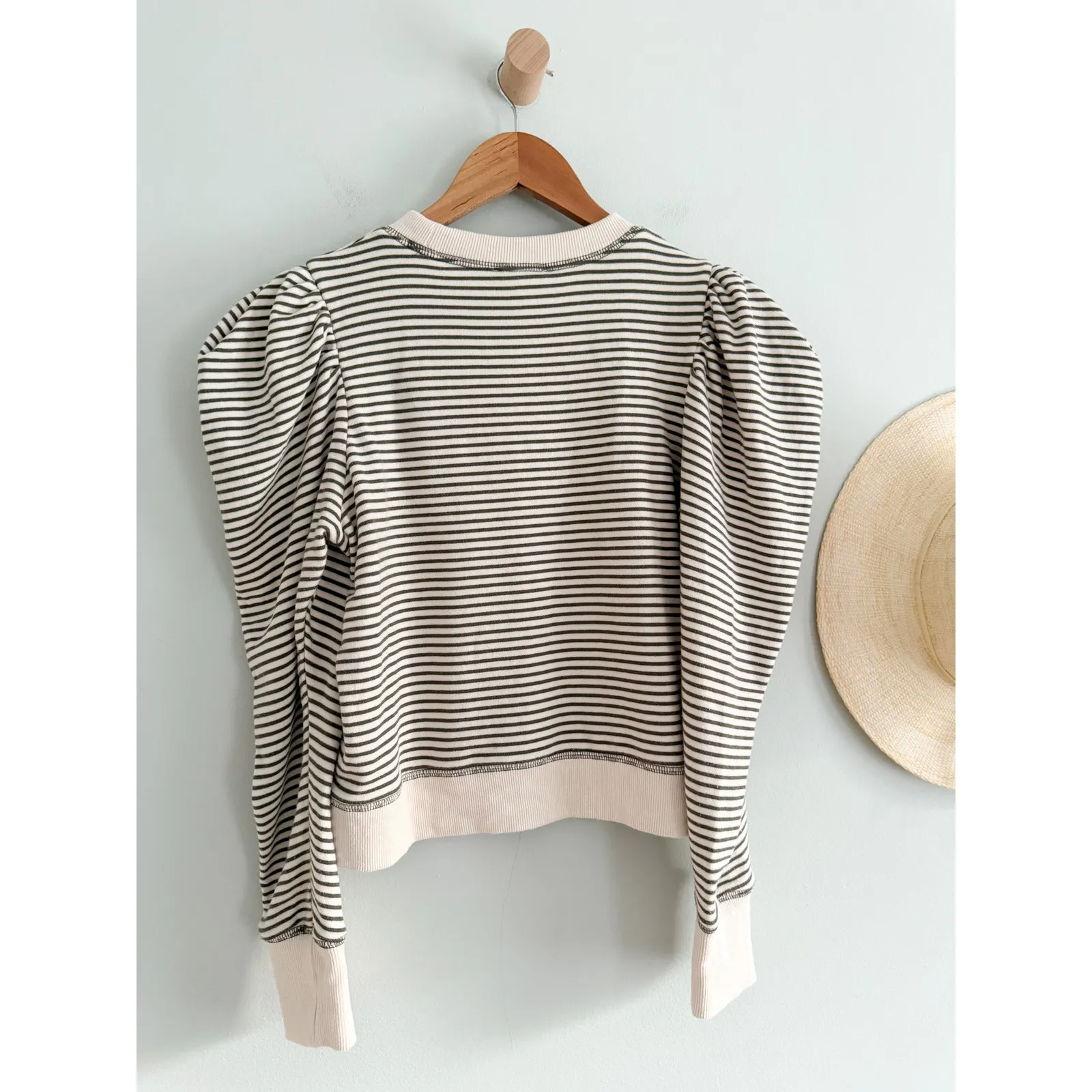 By the River | Striped Contrast Puff Sleeve Sweatshirt | Sz S - Image 9