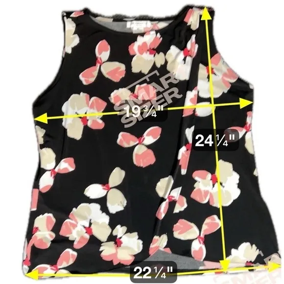 Liz Claiborne Women PL Pink Floral Sleeveless Black Shirt Business‎ Casual - Image 7