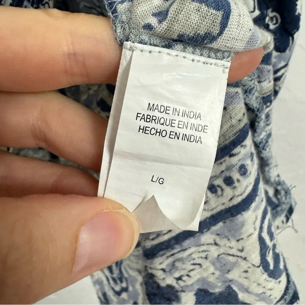 Lucky Brand Blue Floral Print Lace Up Neckline Boho Blouse Women’s L Cap Sleeve - Image 6