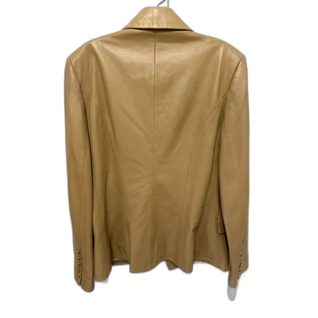 L’AGENCE Kenzie Double Breasted Lamb Leather Blazer Camel Tan Brown Size 10 - Image 14