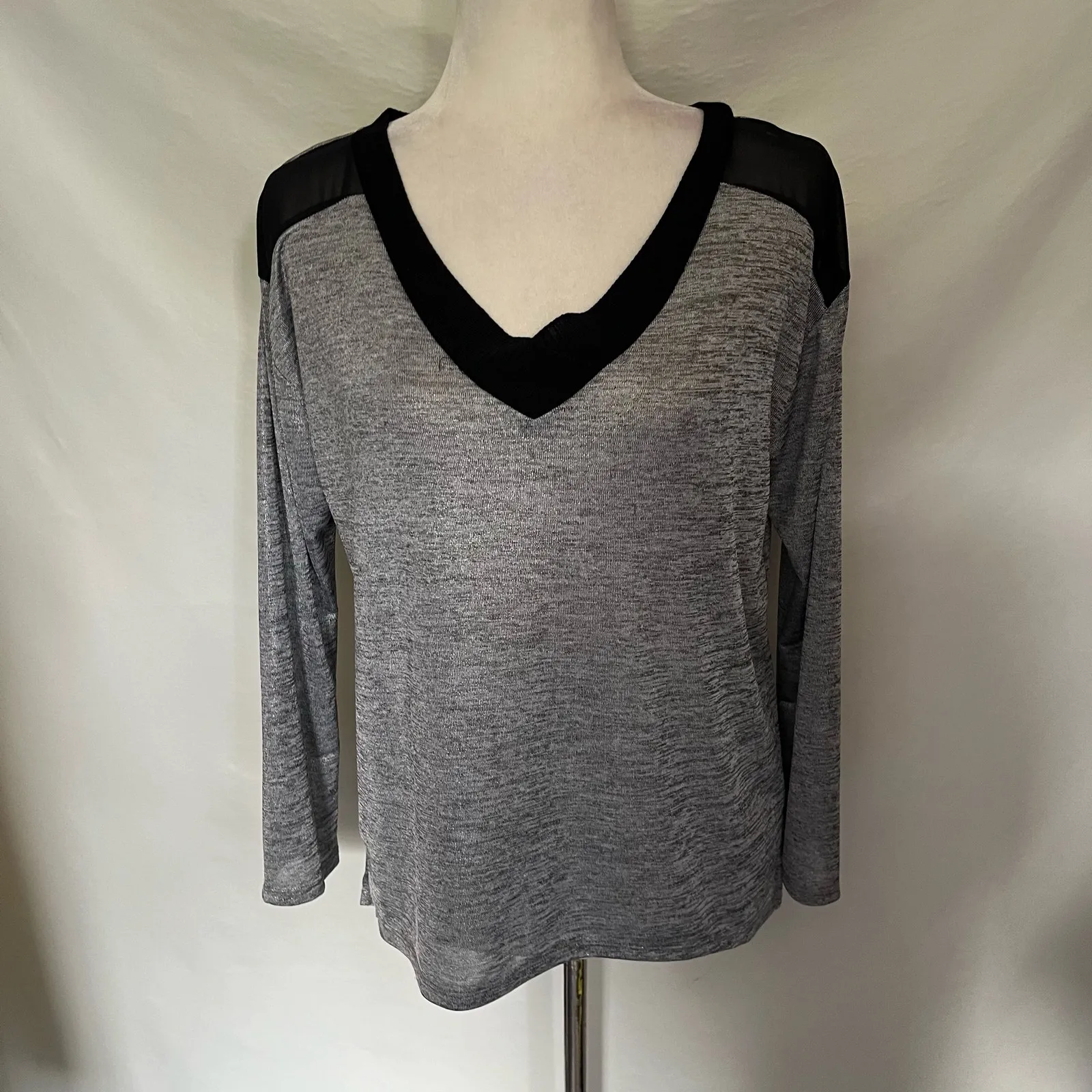 Calvin Klein Shimmer VNeck Womens Top Sz S Colorblock Mesh Soft Grunge Corporate - Image 13
