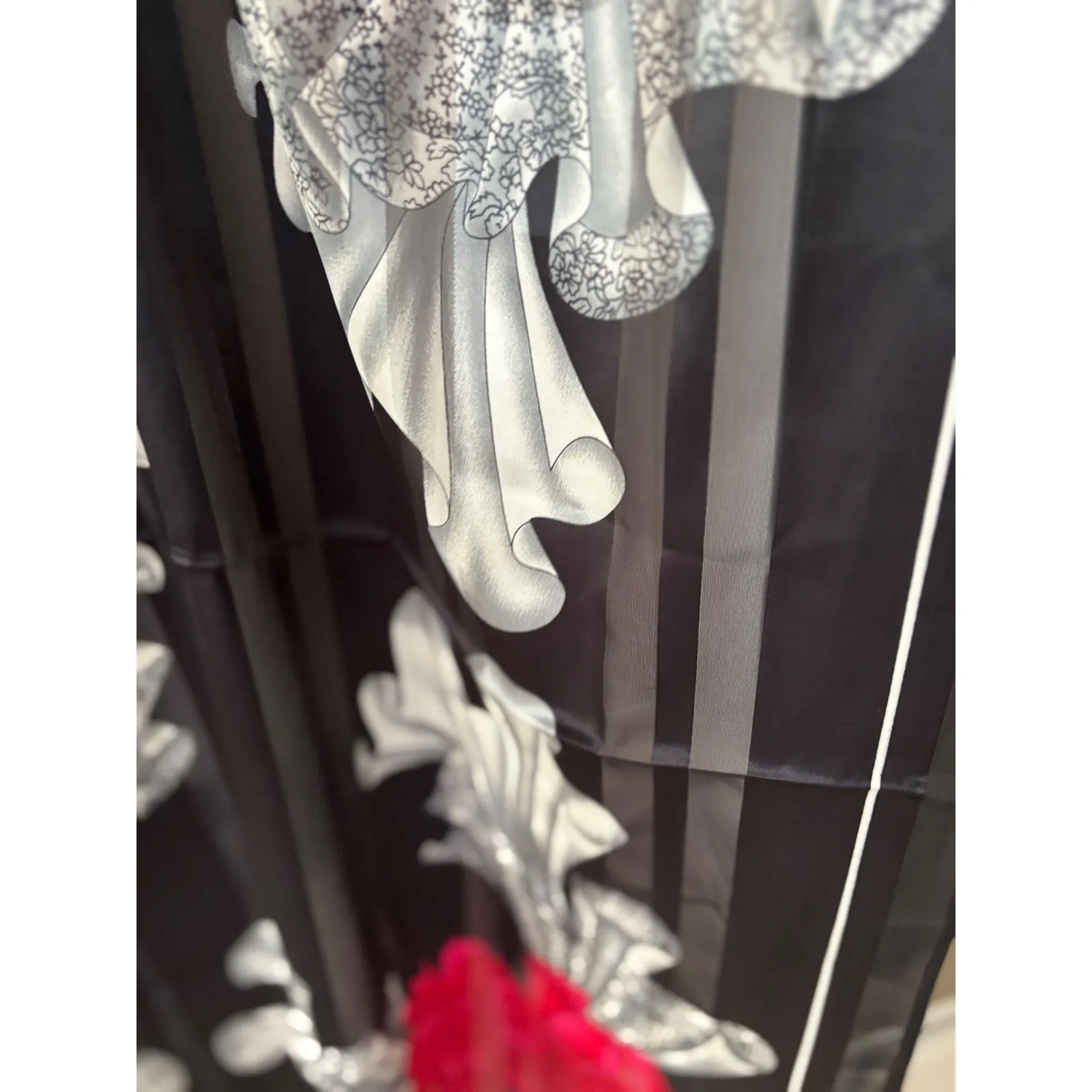 Olympic Black Floral Scarf Shawl Wrap Cover Up Draped Korean Made Black - Image 4