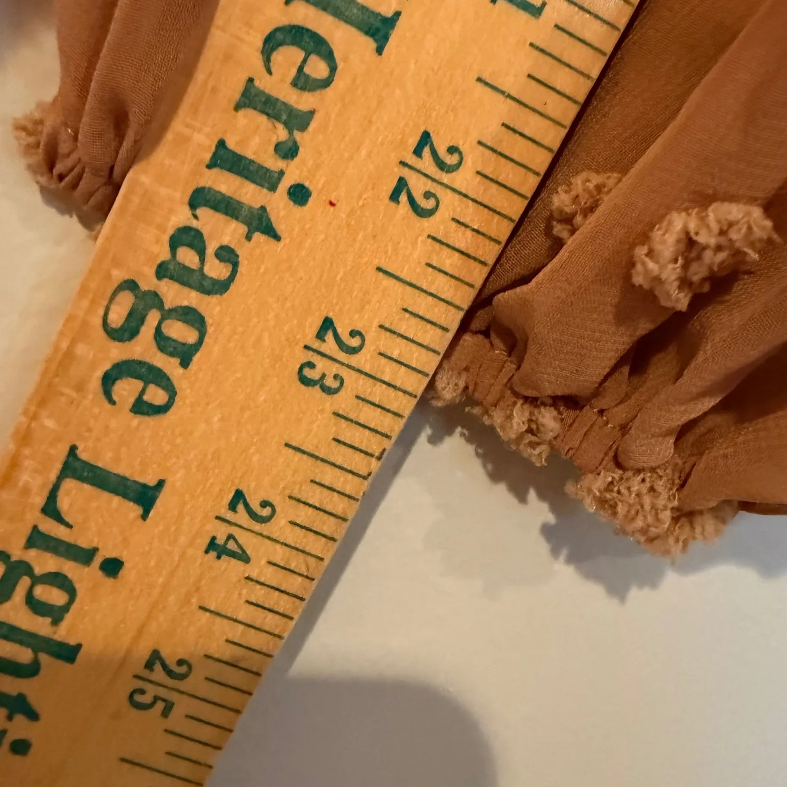 ANDTHEWHY Swiss Dot Balloon Sleeve Tie Neck Blouse Women's Large Tan Career Boho - Image 10