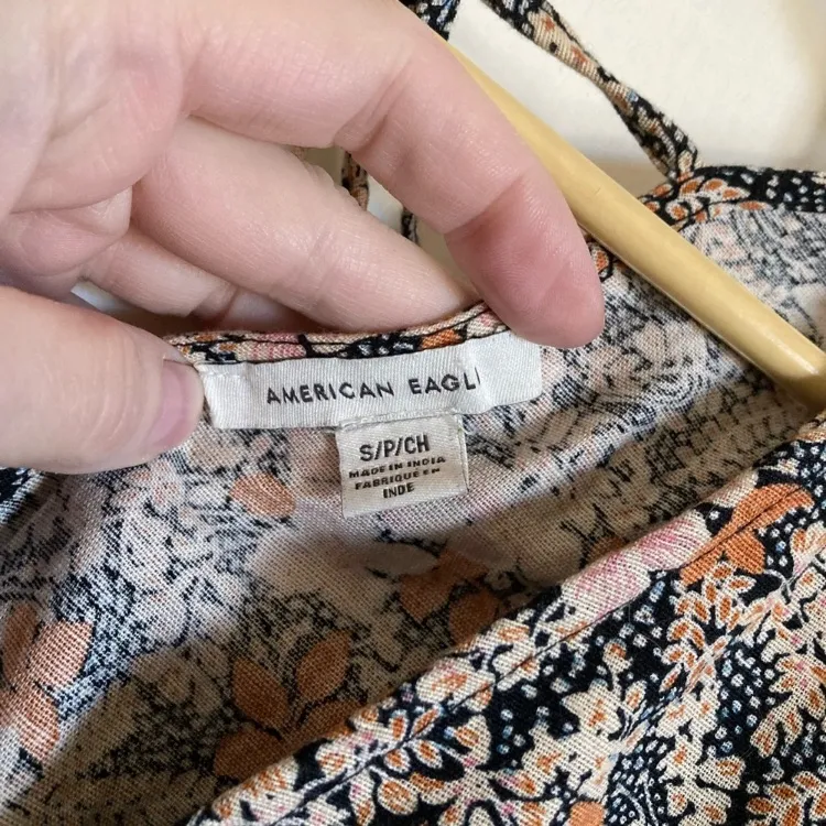 American Eagle Tan Floral Garden Party Linen Blend Tiered Mini Boho Dress #Pk - Image 2