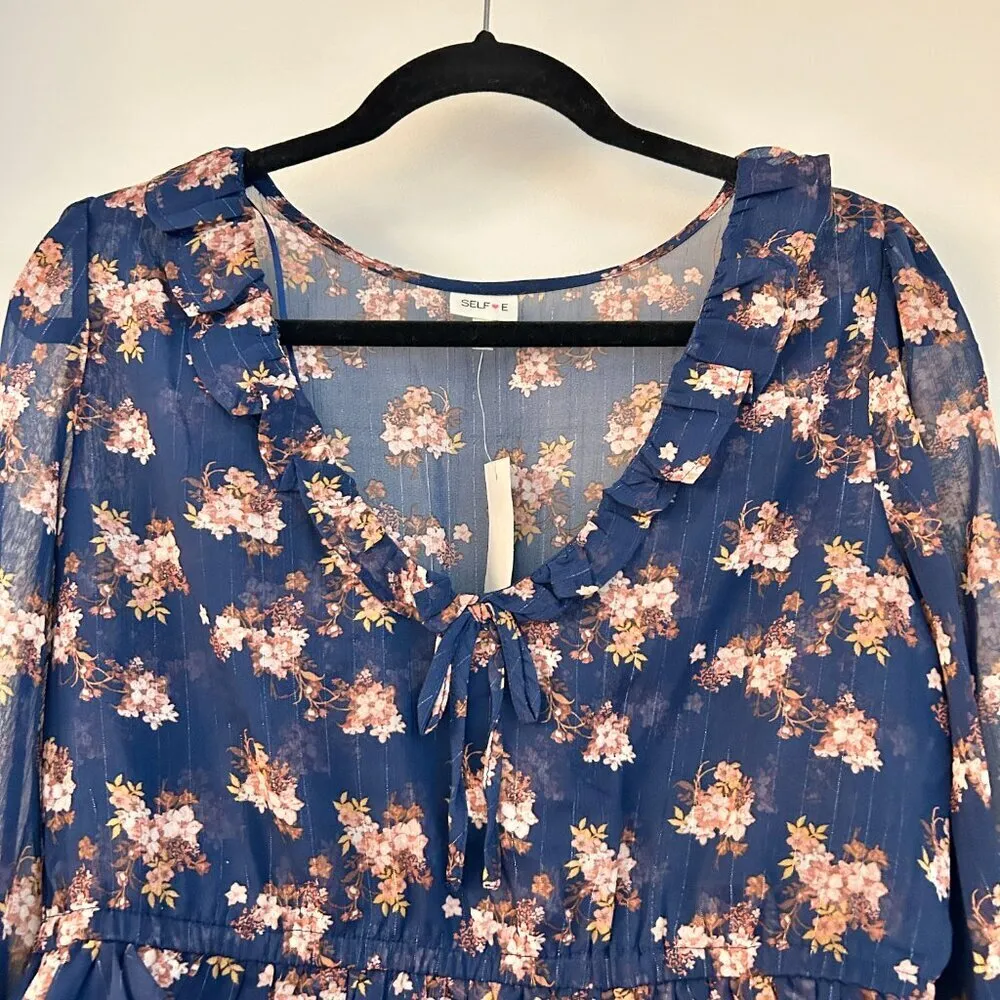 Self Esteem Floral Print Bell Sleeve Ruffle Top Size L NWT - Image 4