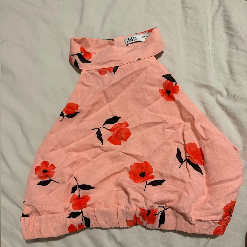 NWOT  Crop Top Coral Floral Linen-blend Halter Neck - Image 5