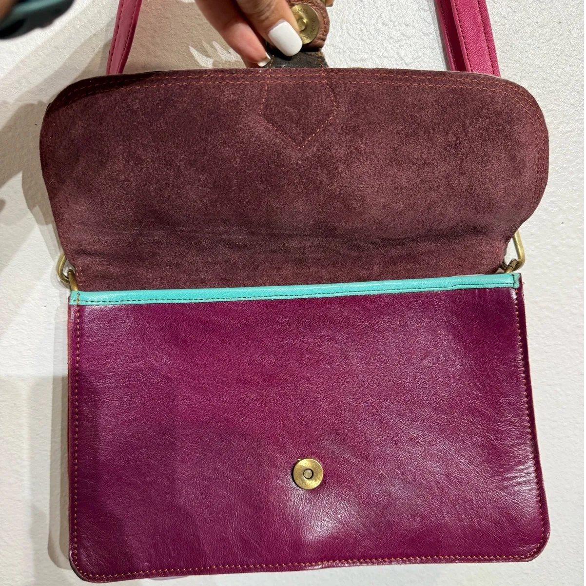 Pink Zebra Leather Crossbody Purse - Image 3