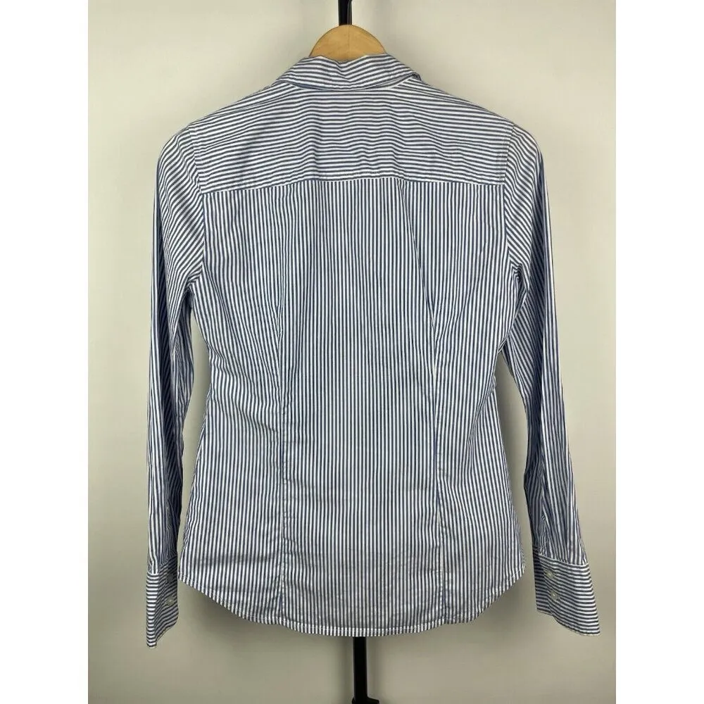 J. Crew Blue White 365 Slim Fit Button Up Collared Long Sleeve Top Size 4 - Image 6