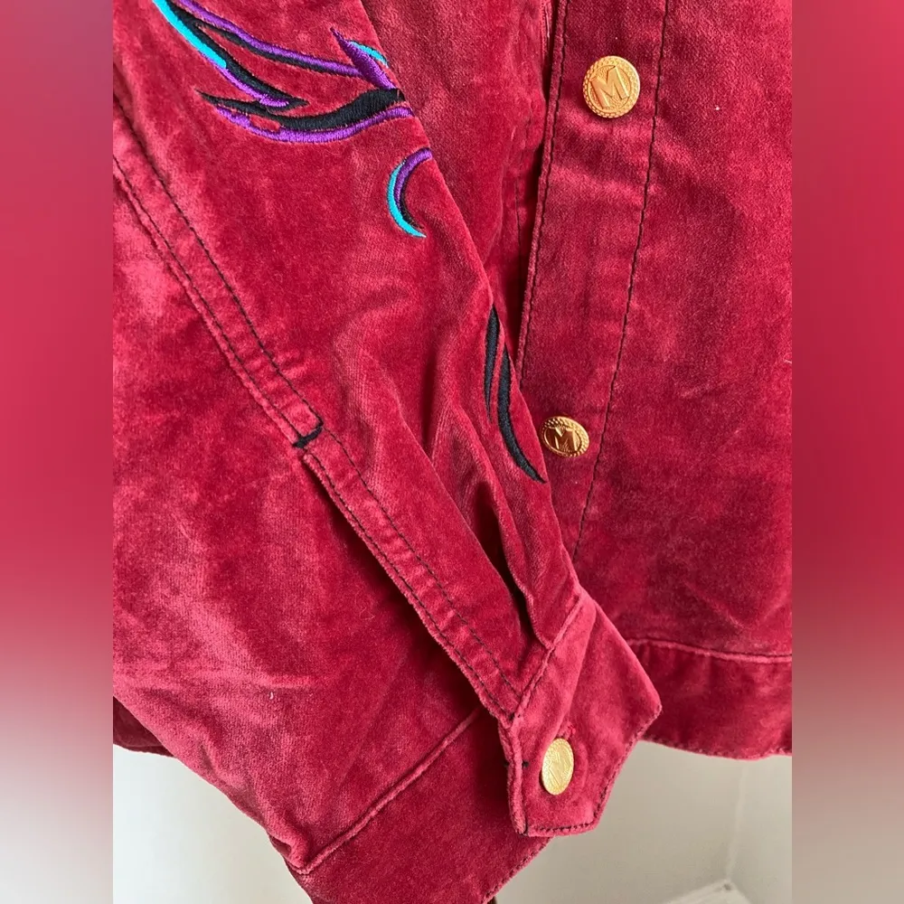 Vintage Bob Mackie Wearable Art Red Floral Fleece Jacket Coat - Image 2