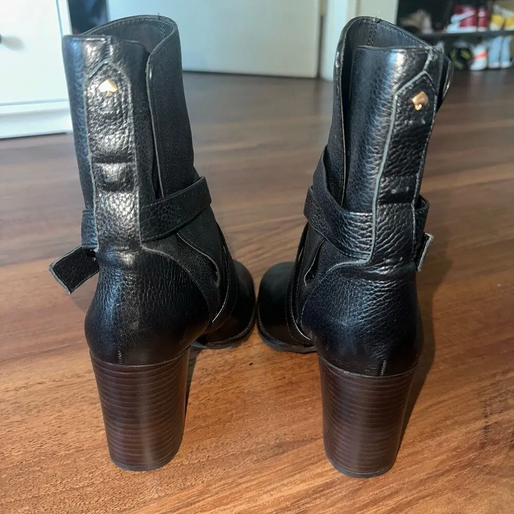Kate spade Layne black leather buckle stacked heel  booties 8.5 - Image 5