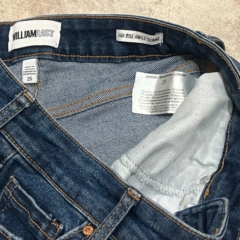 William Rast High Rise Ankle Skinny Jeans Dark Wash Distressed Size 25 Stretchy - Image 4