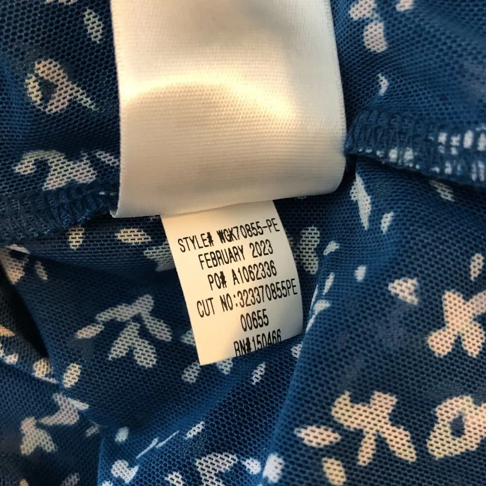 41 Hawthorn Blue Floral Faux Wrap Dress Mesh Hi Lo Hem Size XS Petite - Image 5