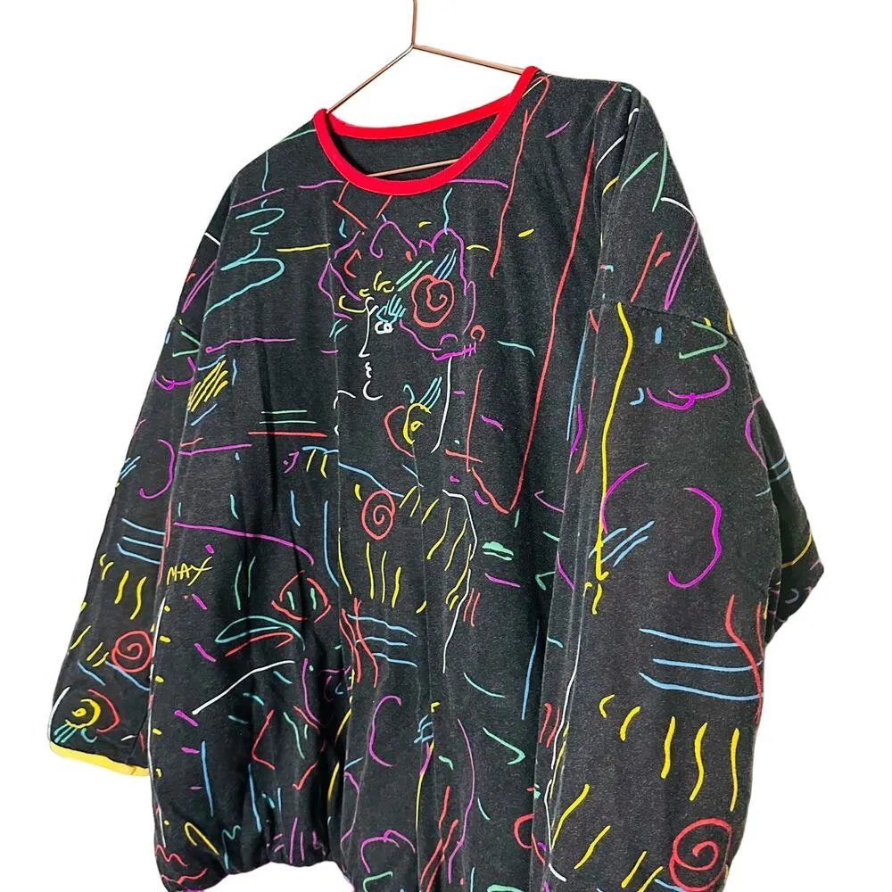 PETER MAX Vintage Custom Design Geo Face Neon Sign Reversible Sweatshirt Size L Size L - Image 6