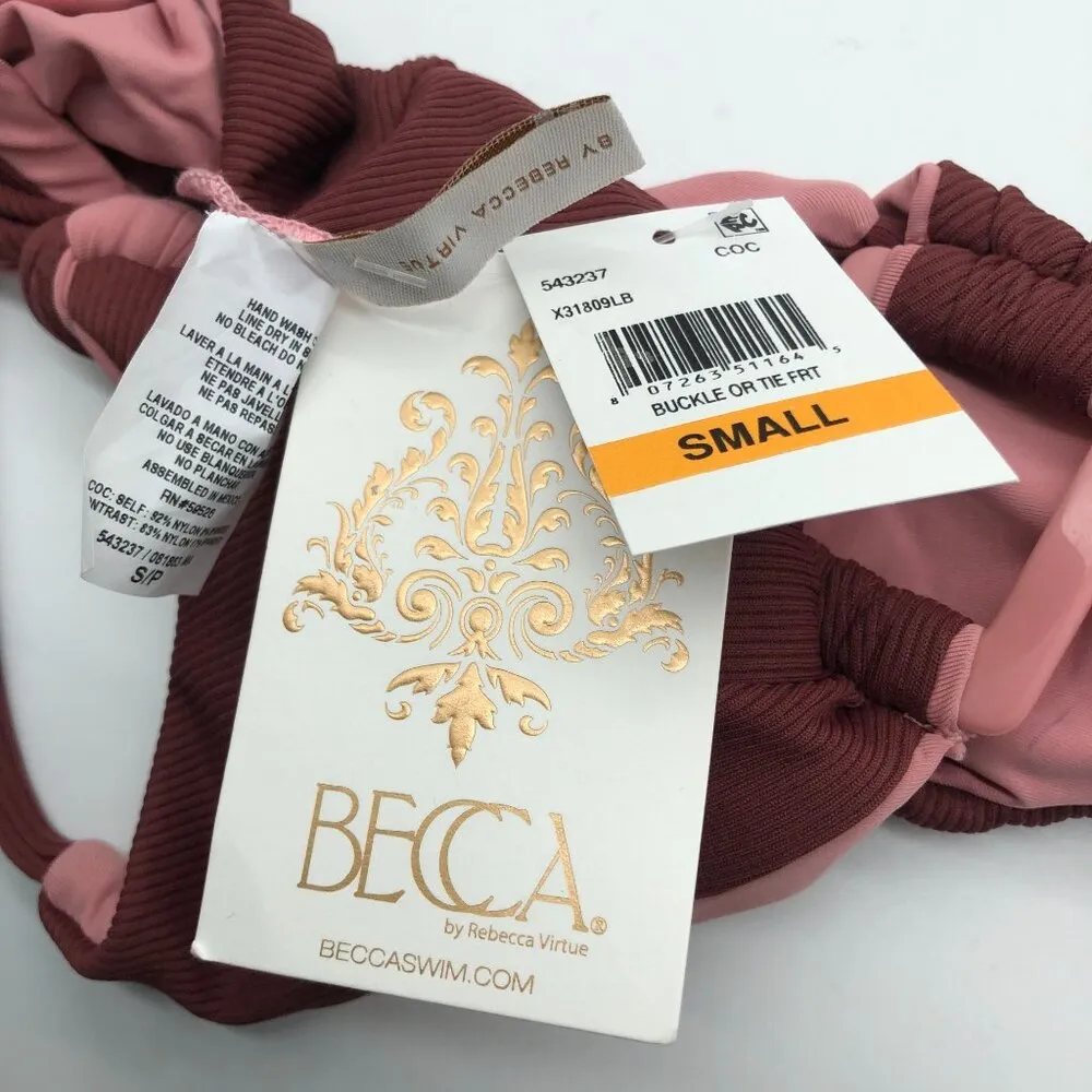 Becca By Rebecca Virtue Reversible Bikini Top Pink & Burgundy Ribbed Size S - Image 7