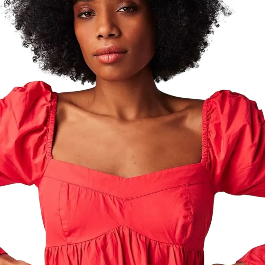 FREE PEOPLE Lindsay Babydoll Dress in Bella Rosa Red Size L New w/ Tag MSRP $138 - Image 3