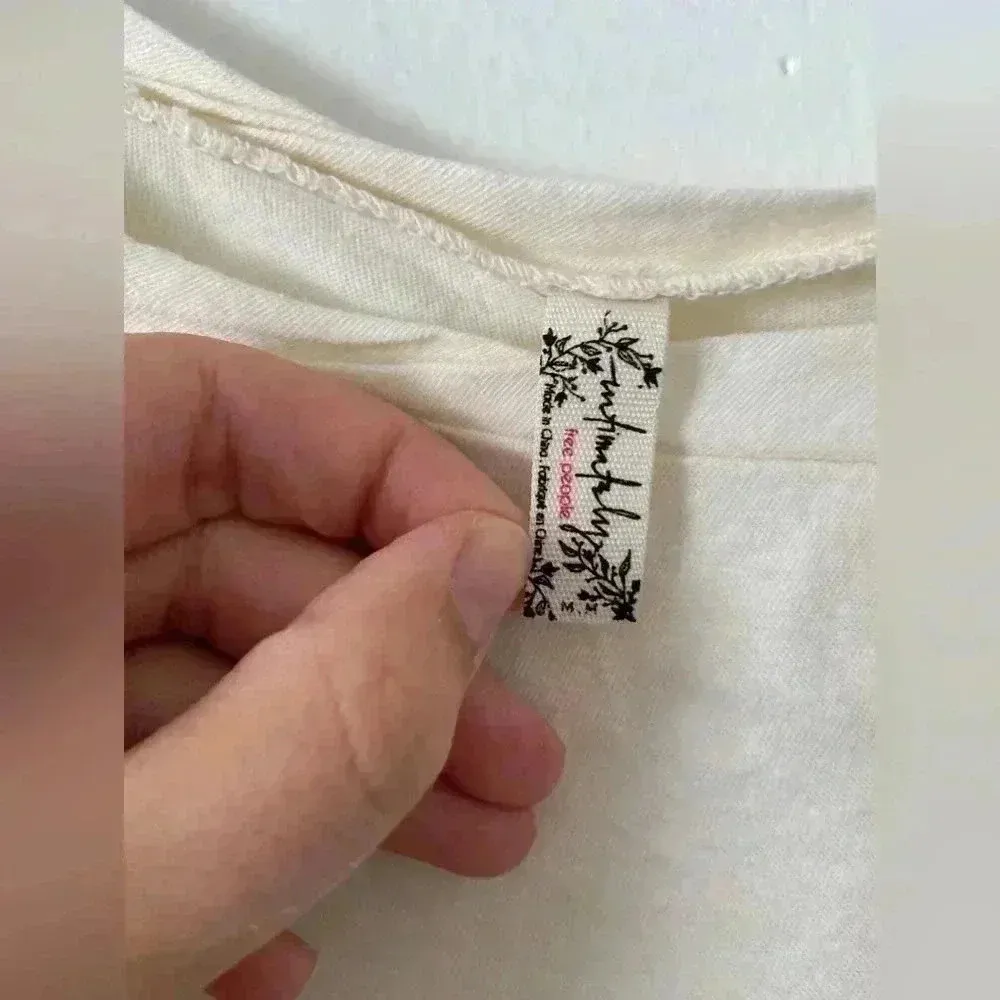 Free People Scoop Neck Frayed Hem Bodysuit Ivory size M - Image 2