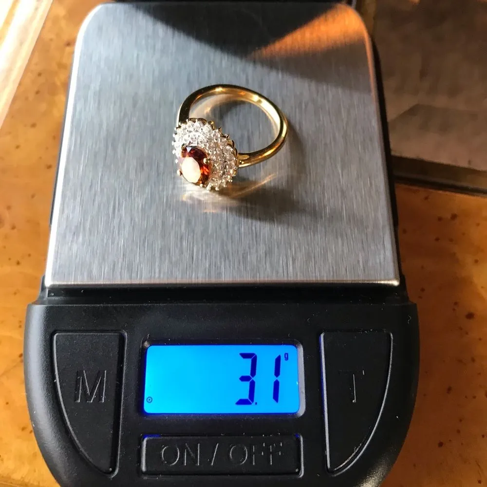 Natural Citrine Sterling Silver Yellow Gold Vermeil Double Halo Ring Size 6 - Image 8