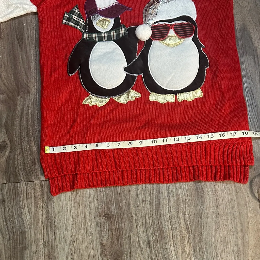 Holiday Time Red Penguin Crew Neck Sweater - Image 10