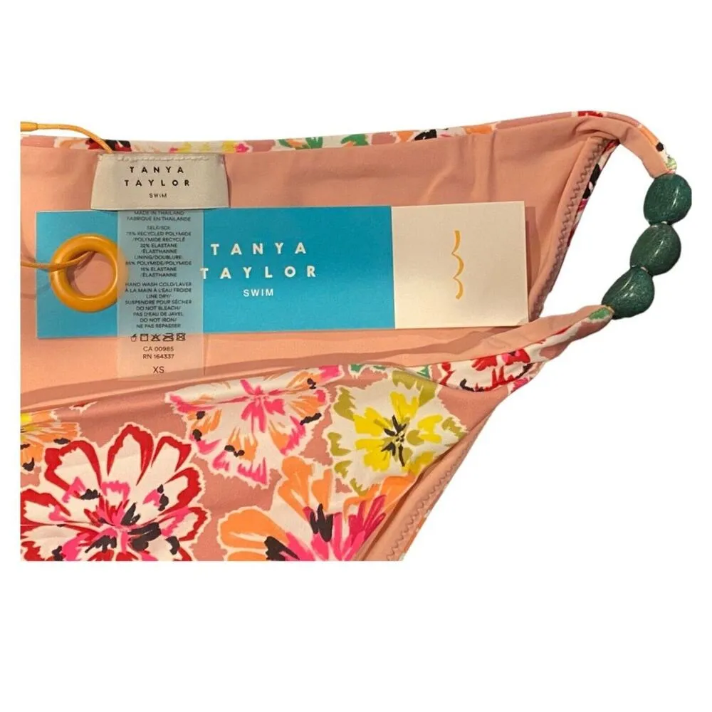 NWT Tanya Taylor Tia Bikini Bottom Floral Dahlia Beaded Hips Swim S Pink Rose - Image 11