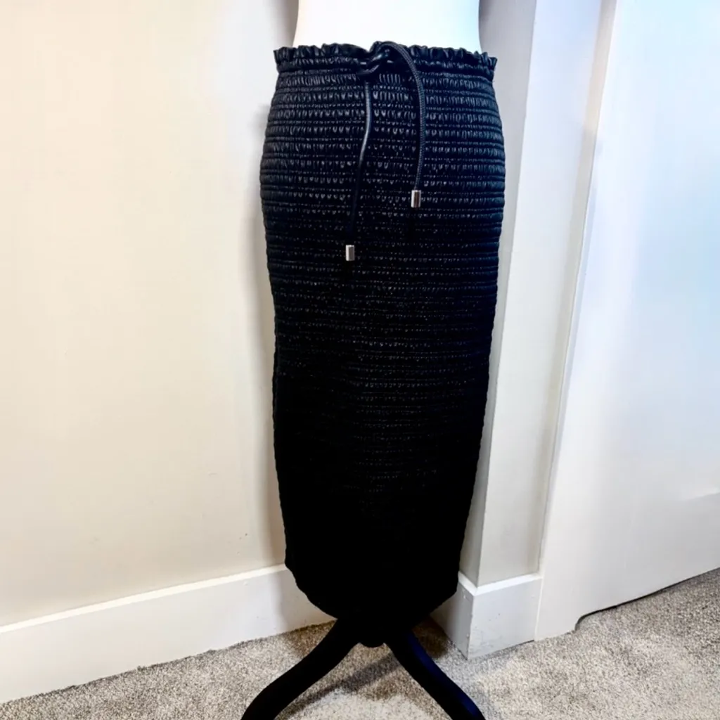 A.L.C. Jaclyn Vegan Leather Paperbag Smocked Stretch Midi Pencil Skirt Sz 6 💛 - Image 3